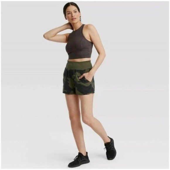 All In Motion Green Camo High Rise Athletic Shorts M - Picture 1 of 7
